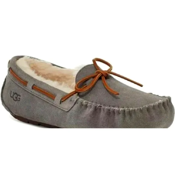 UGG Sheepskin Moccasins Pewter Grey Slippers Indoor Outdoor - Picture 3 of 15